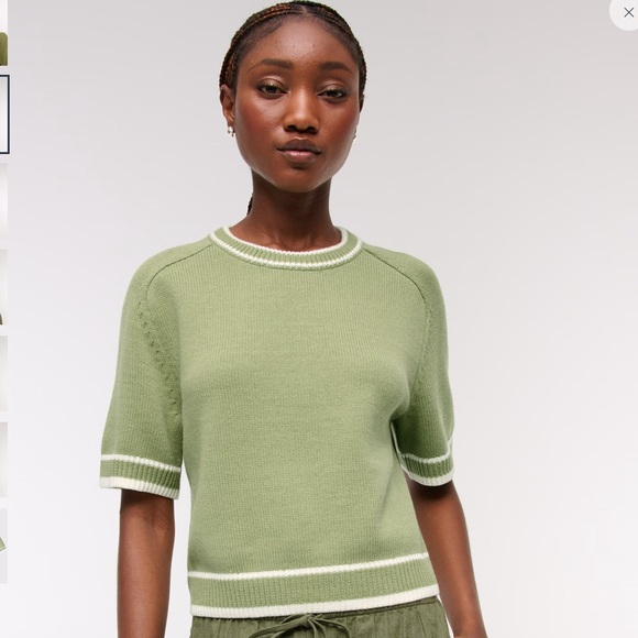 Abercrombie & Fitch Women's Olive Sweater with White Trim - Picture 10 of 10